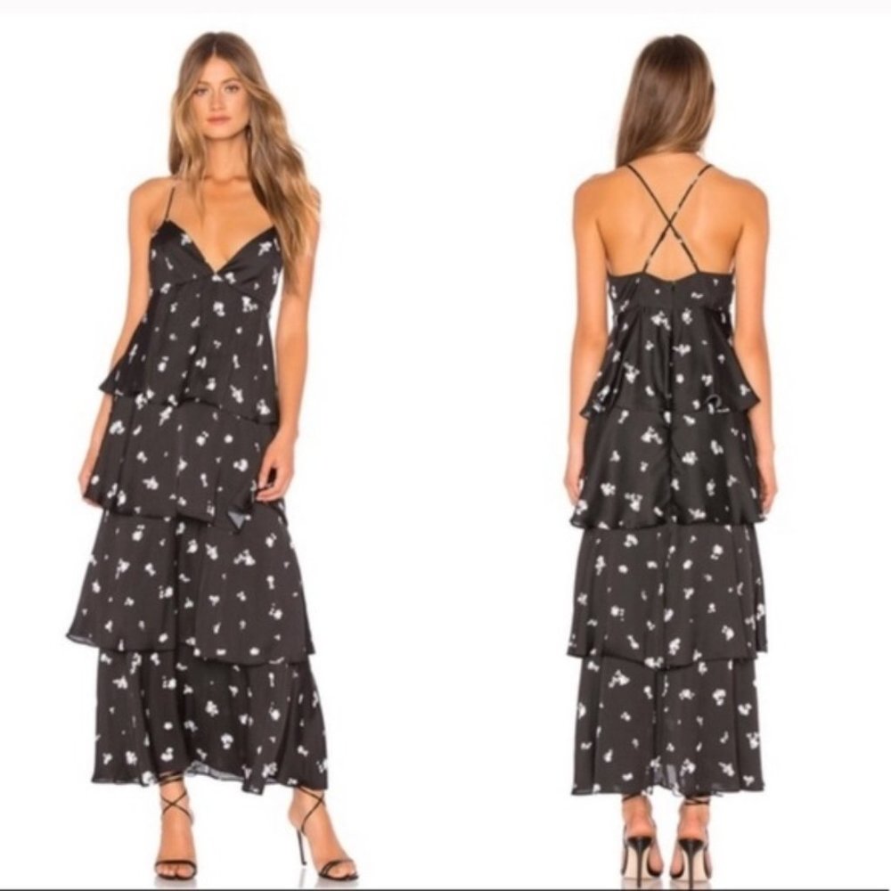 NWOT Bardot Dalia Floral Black Ruffle Maxi Dress